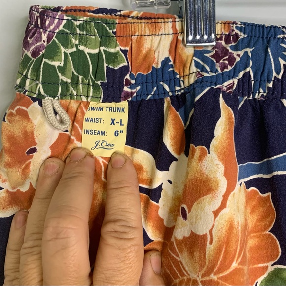 J. Crew Tropical Print Drawstring Elastic Waist Swim Trunk - Picture 3 of 8
